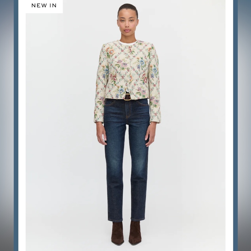 Hill House Home The Virginia Jacket in Tapestry Trellis Brocade Cream Pink Multi - Picture 6 of 8